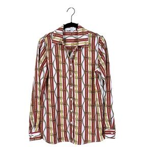 OVI Chain Belts Print Button Front Long Sleeve Colorful Shirt Top Size M